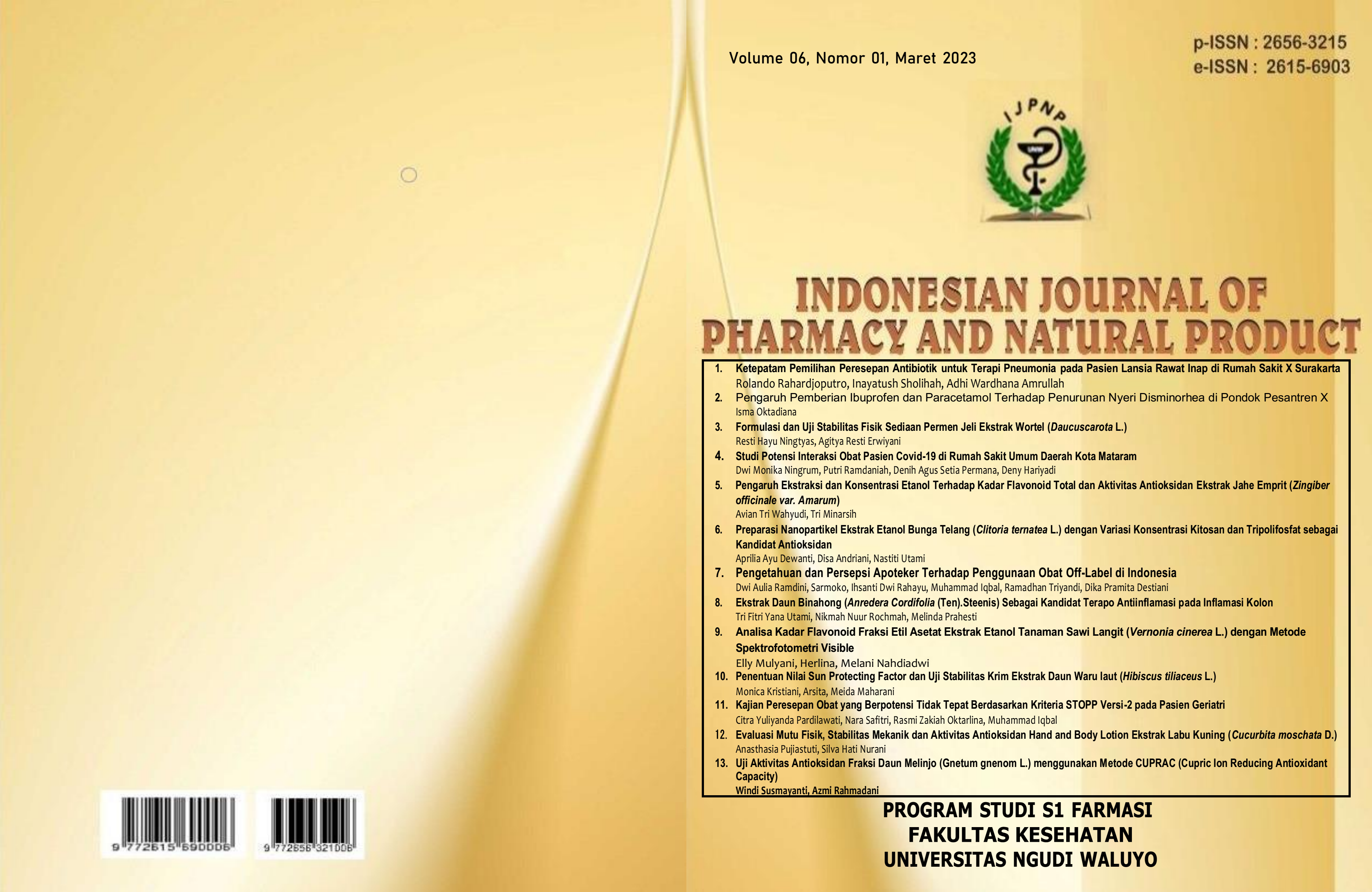 					View Vol. 6 No. 01 (2023): Indonesian Journal of Pharmacy and Natural Product
				