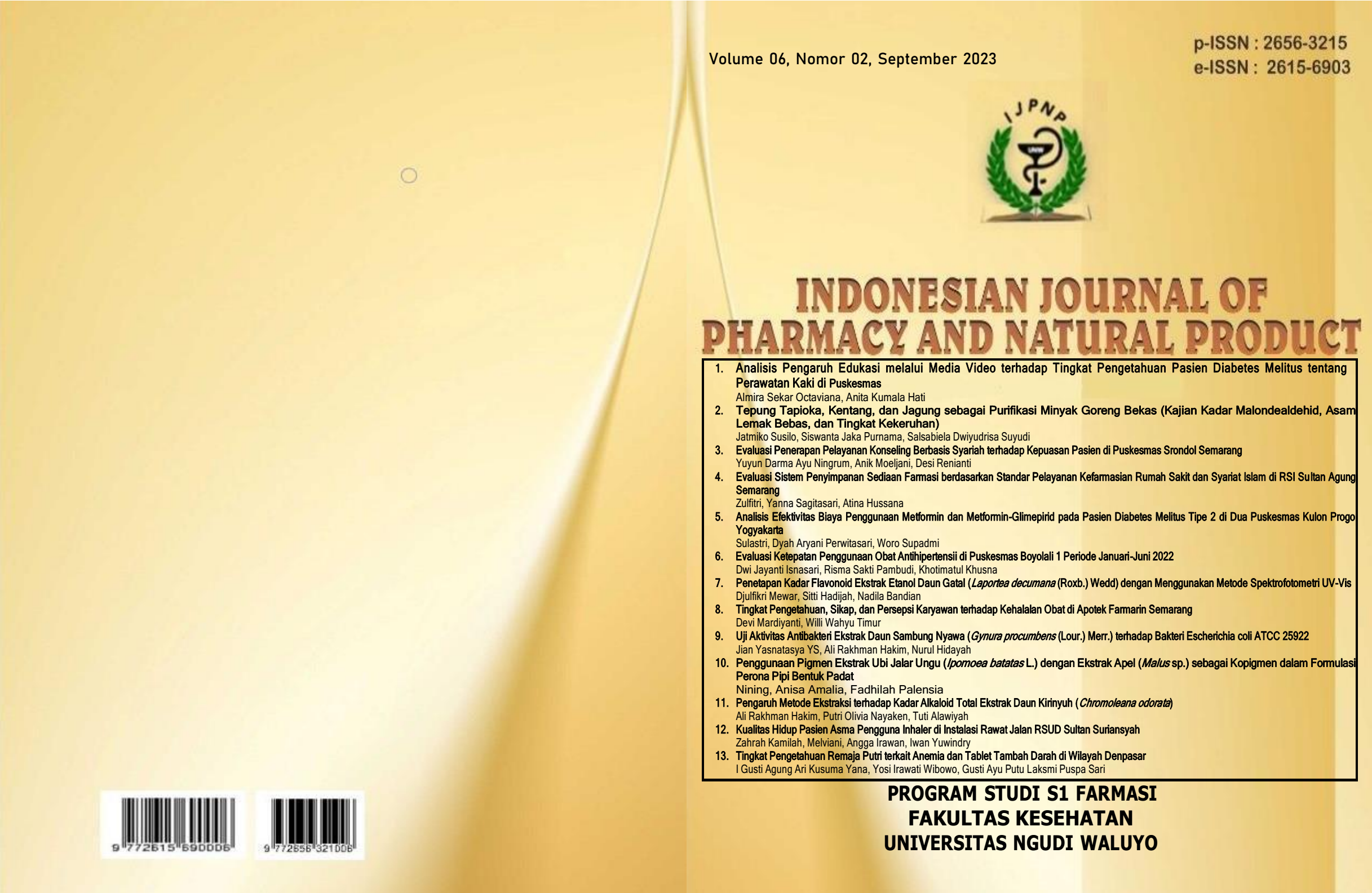 					View Vol. 6 No. 02 (2023): Indonesian Journal of Pharmacy and Natural Product
				